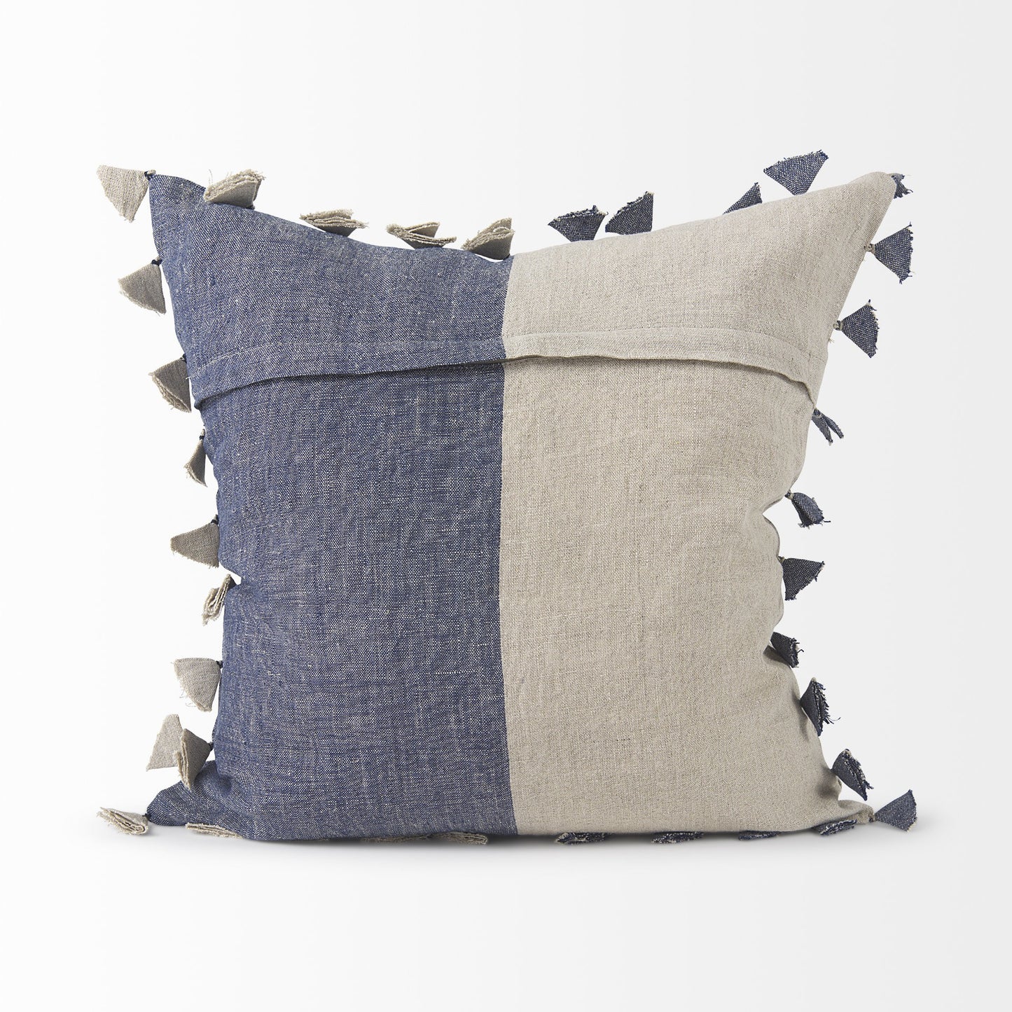 Denim Blue And Canvas Tassle Square Accent Pillow Cover