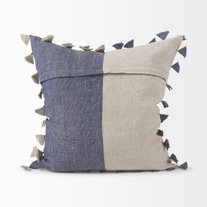 Denim Blue And Canvas Tassle Square Accent Pillow Cover
