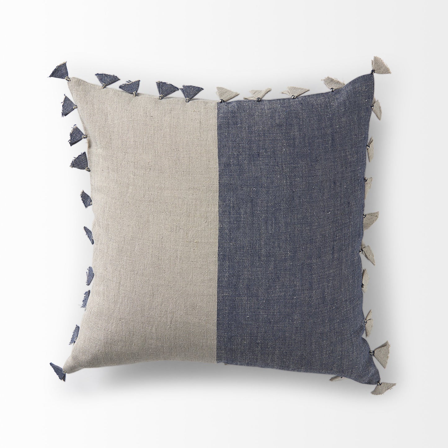 Denim Blue And Canvas Tassle Square Accent Pillow Cover