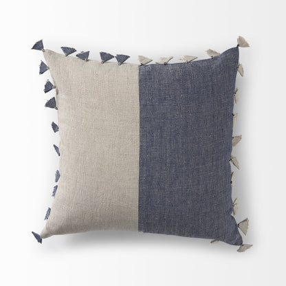 Denim Blue And Canvas Tassle Square Accent Pillow Cover
