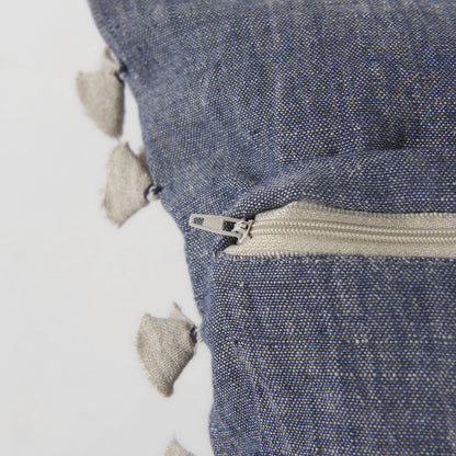 Denim Blue And Canvas Tassle Square Accent Pillow Cover