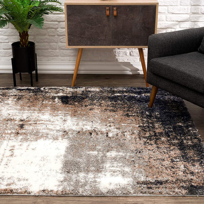 5’ X 8’ Ivory And Navy Retro Modern Area Rug