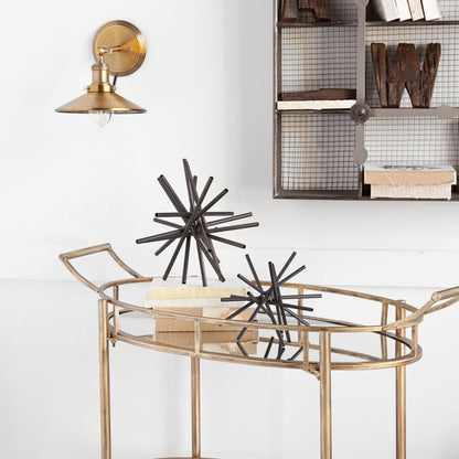 Set Of Two Black Metal Linear Abstract Sculptures