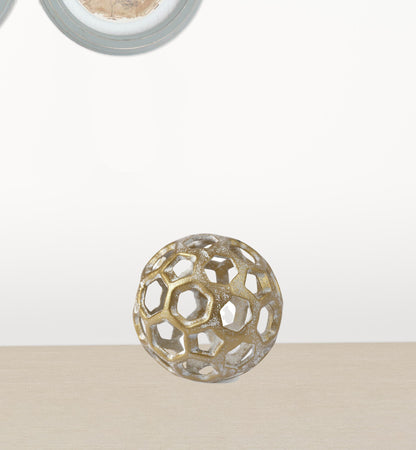 Gold Metal Hollow Orb Sculpture
