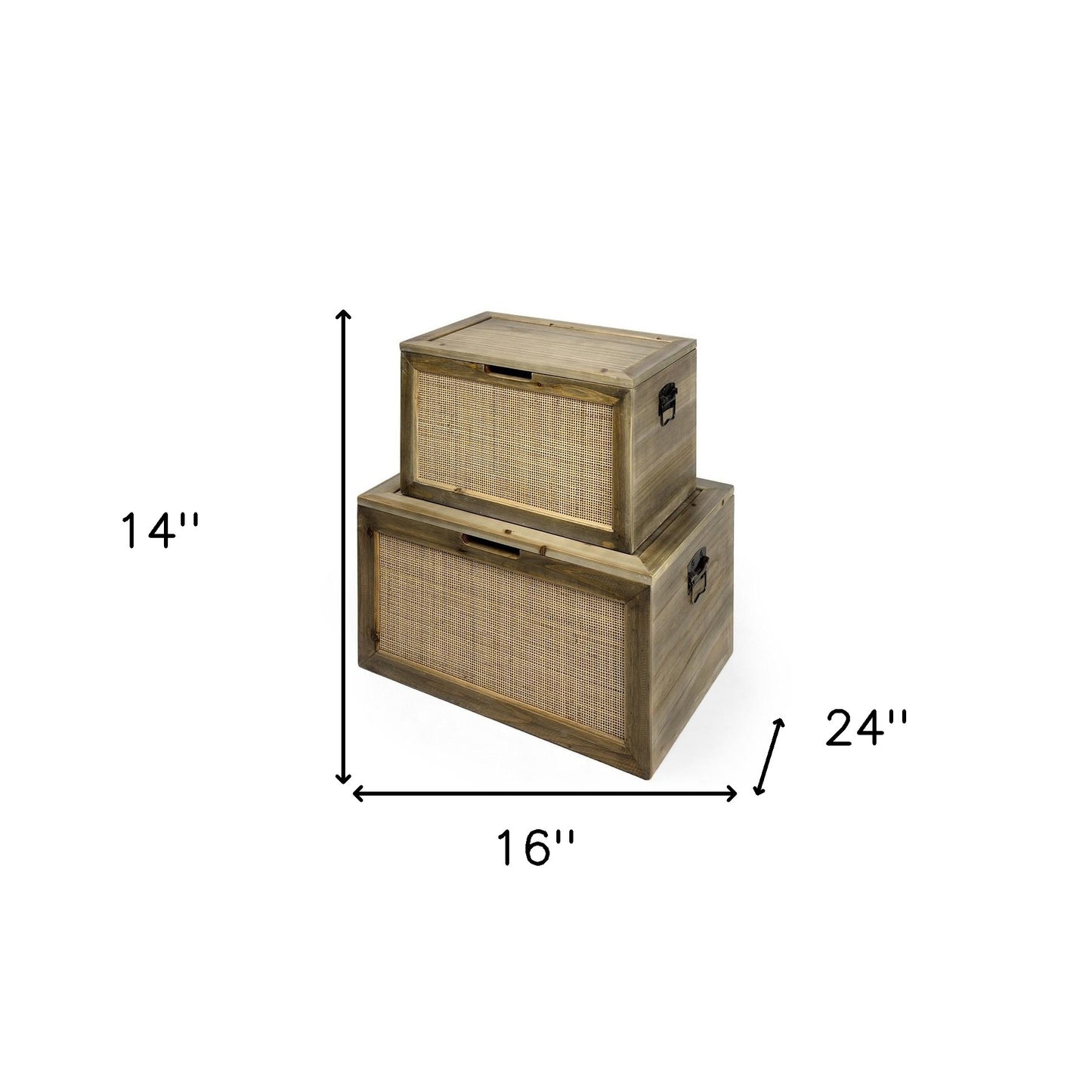 Set Of Two Wood And Cane Storage Boxes