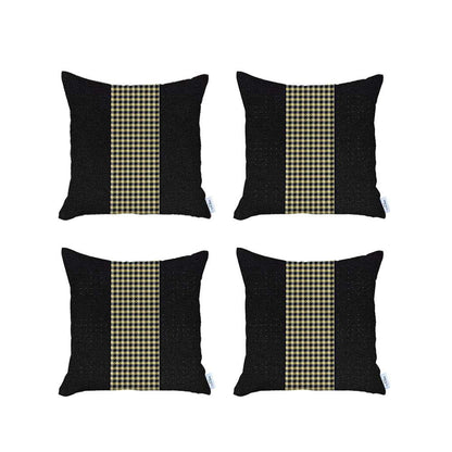 Set Of 4 Black And Yellow Houndstooth Pillow Covers