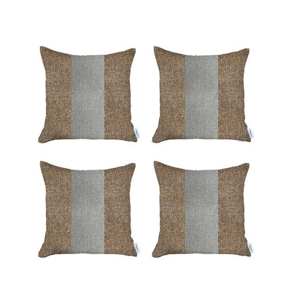 Set Of 4 Brown And White Center Pillow Covers