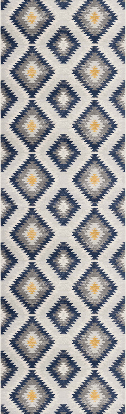 5' X 7' Blue Ikat Kilim Area Rug
