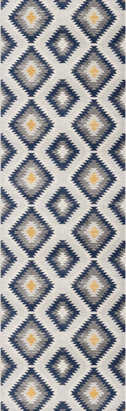 5' X 7' Blue Ikat Kilim Area Rug