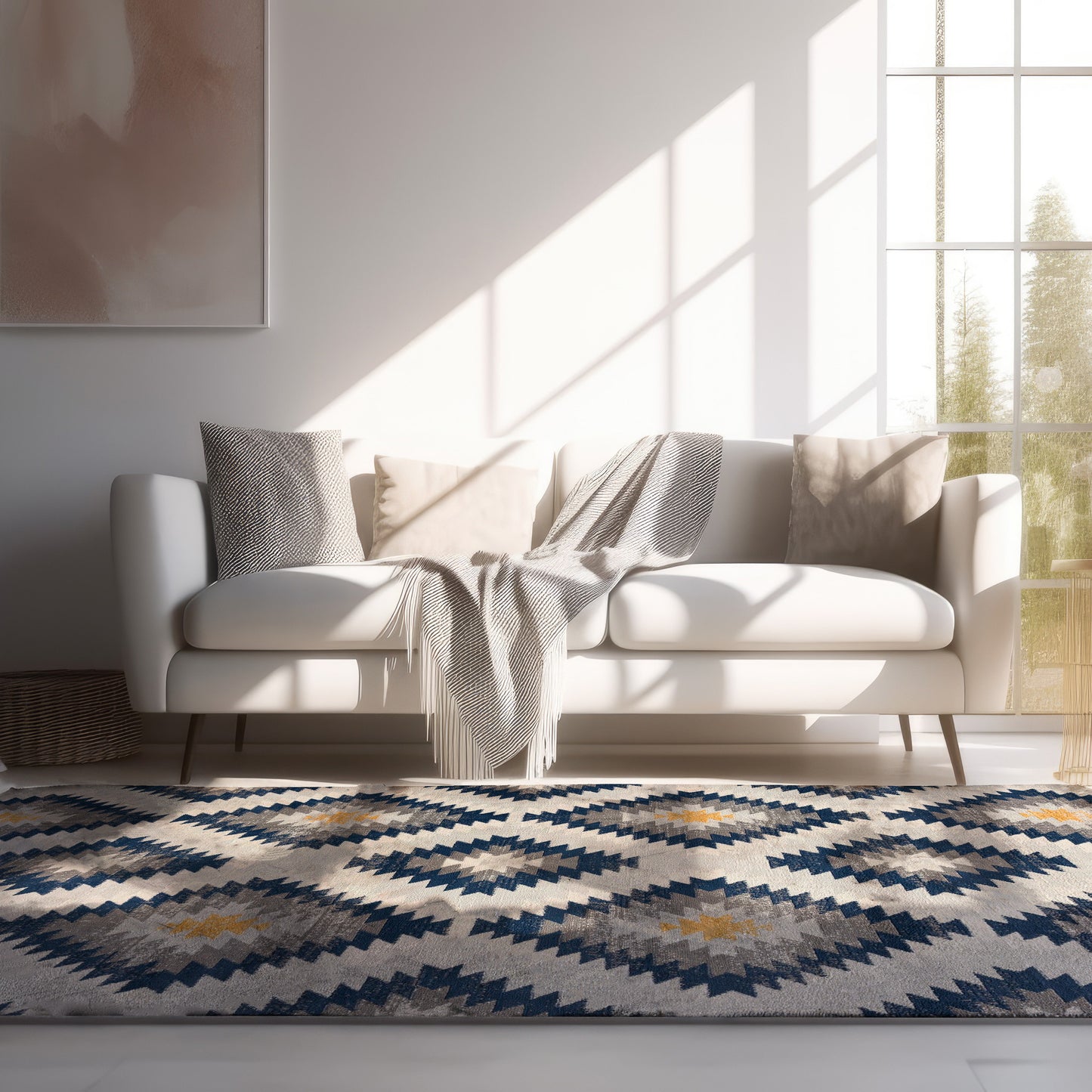 5' X 7' Blue Ikat Kilim Area Rug