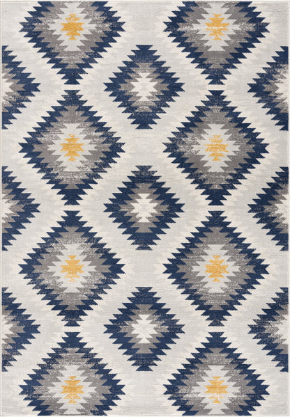 5' X 7' Blue Ikat Kilim Area Rug