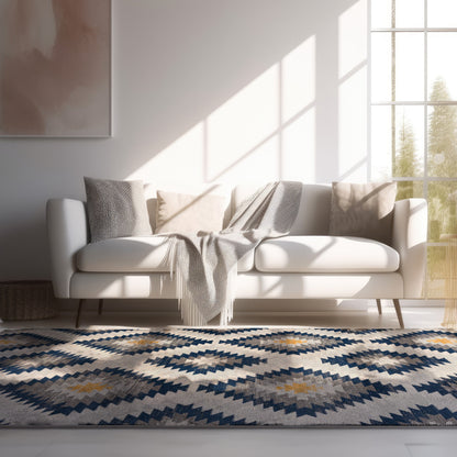 5' X 7' Blue Ikat Kilim Area Rug