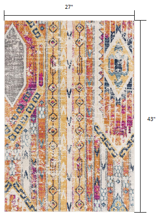 8' Orange And Ivory Southwestern Dhurrie Runner Rug