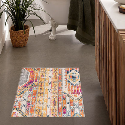 8' Orange And Ivory Southwestern Dhurrie Runner Rug