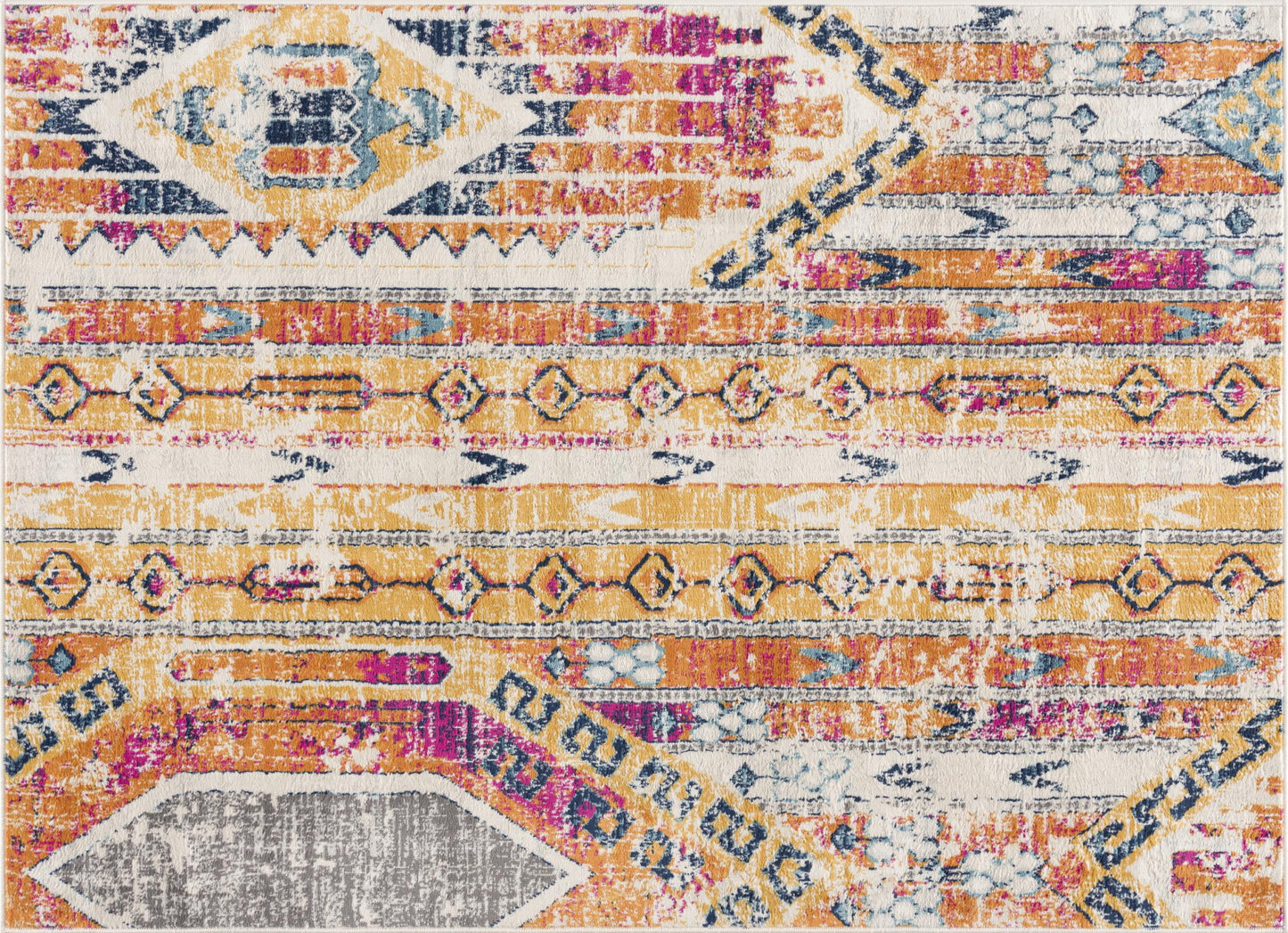 8' Orange And Ivory Southwestern Dhurrie Runner Rug