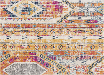 8' Orange And Ivory Southwestern Dhurrie Runner Rug