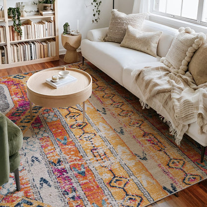 8' Orange And Ivory Southwestern Dhurrie Runner Rug