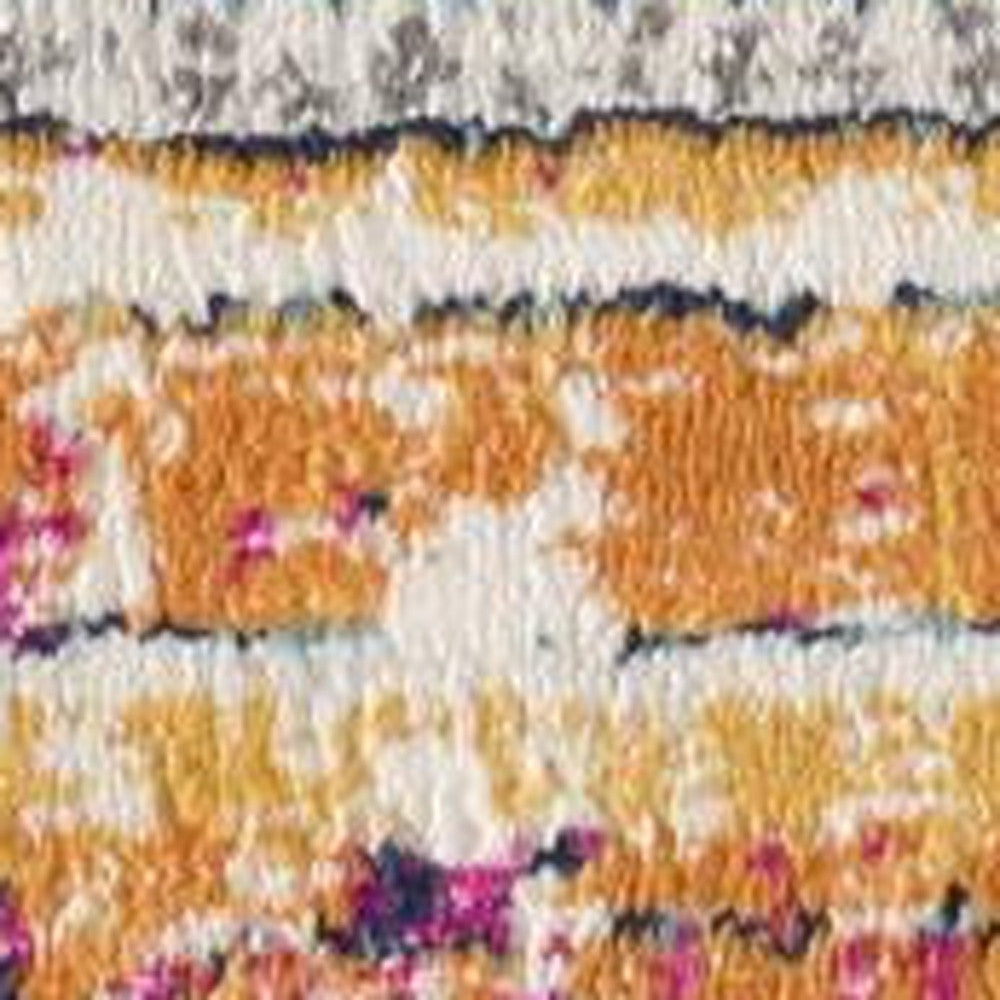 8' Orange And Ivory Southwestern Dhurrie Runner Rug
