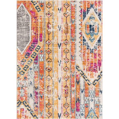 8' Orange And Ivory Southwestern Dhurrie Runner Rug