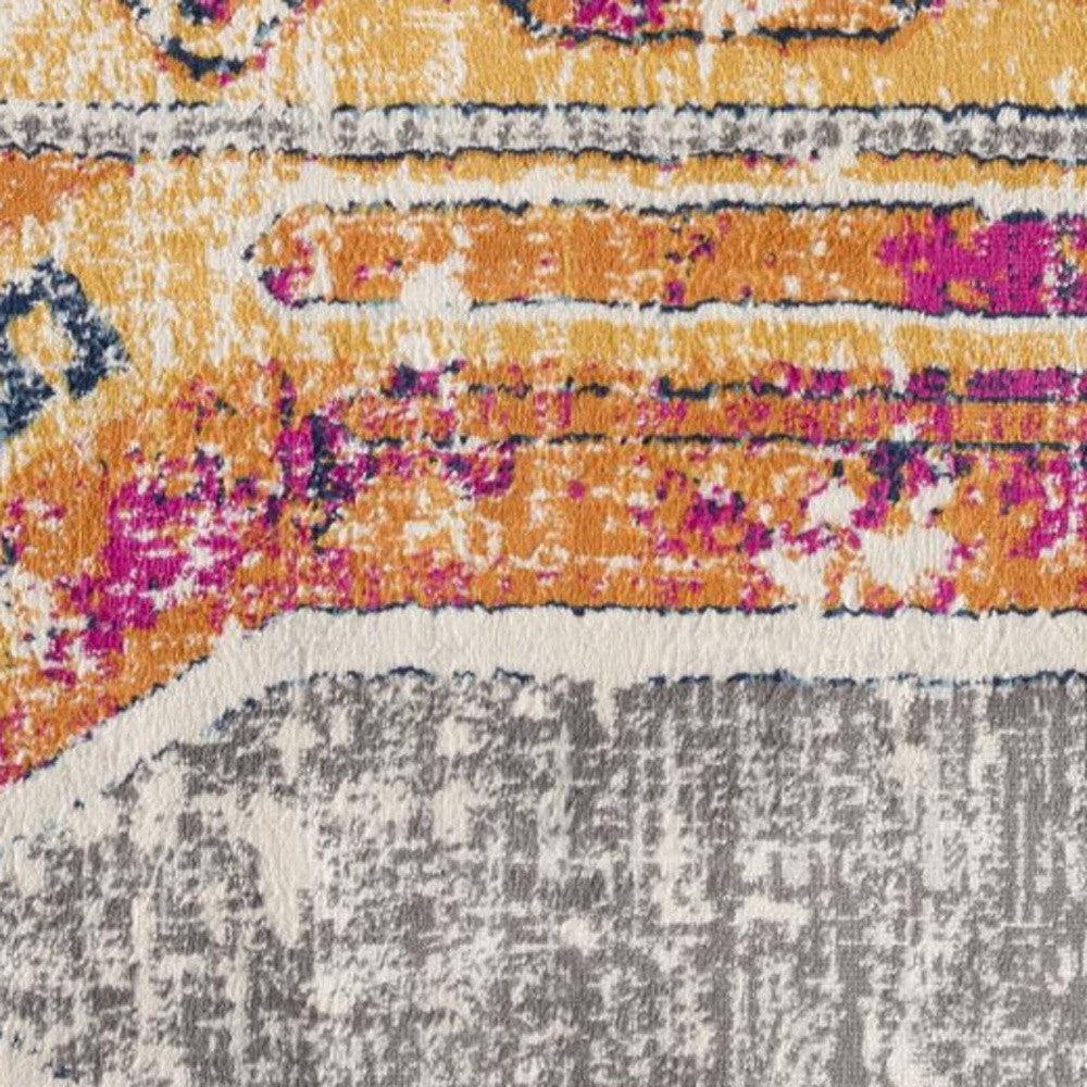 8' Orange And Ivory Southwestern Dhurrie Runner Rug