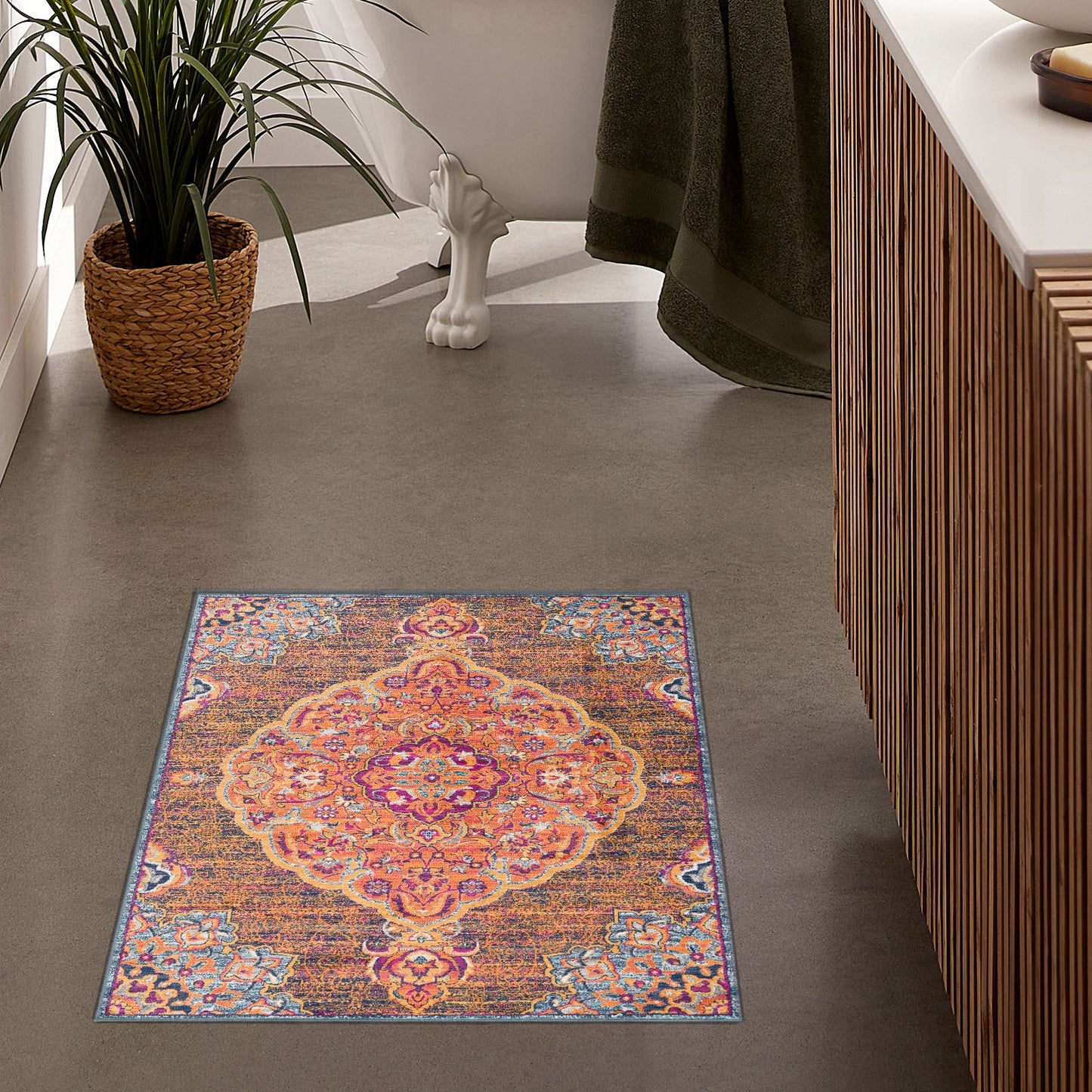 4’ X 6’ Rustic Orange Medallion Area Rug