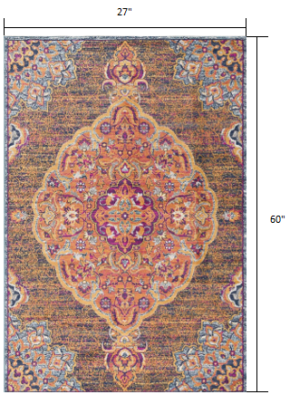 4’ X 6’ Rustic Orange Medallion Area Rug