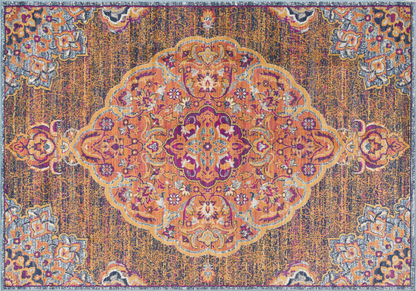 4’ X 6’ Rustic Orange Medallion Area Rug