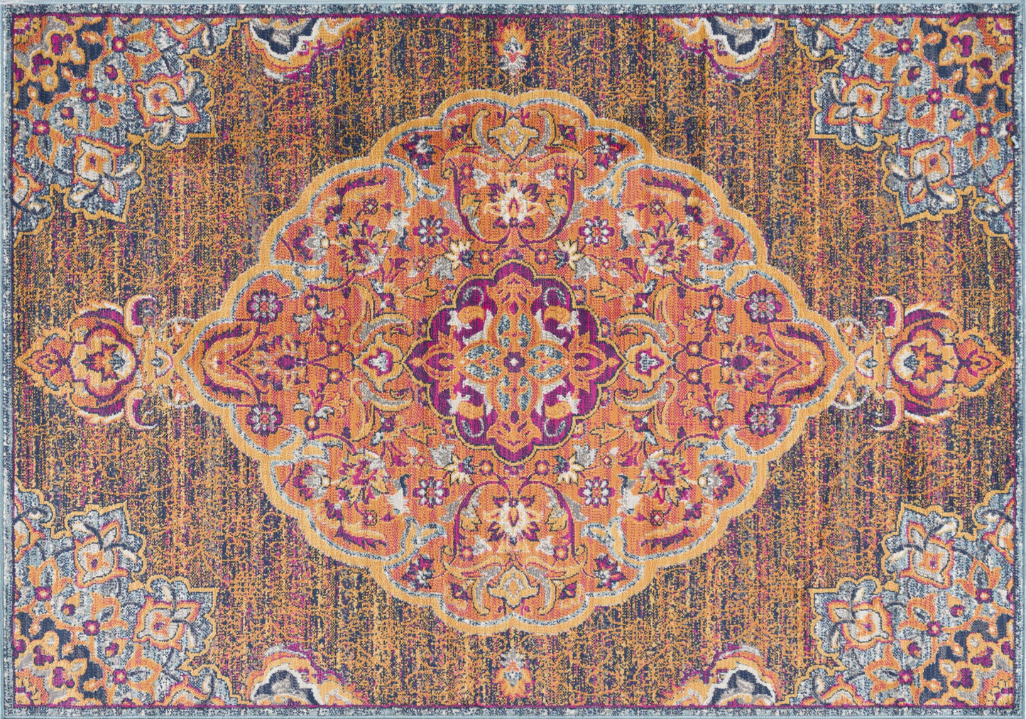 4’ X 6’ Rustic Orange Medallion Area Rug