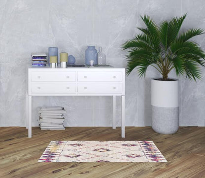 5' X 8' Cream Damask Area Rug