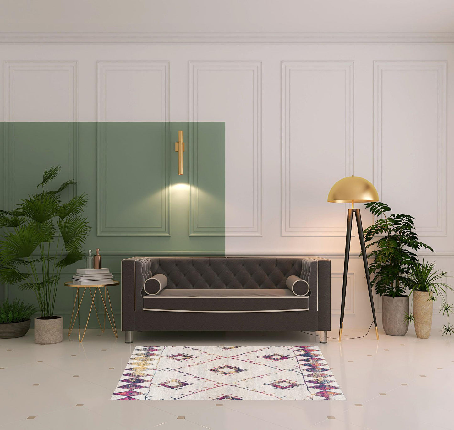 5' X 8' Cream Damask Area Rug