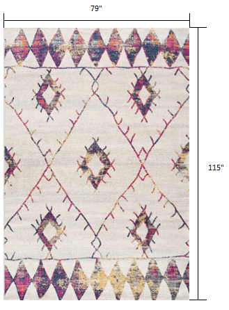 5' X 8' Cream Damask Area Rug