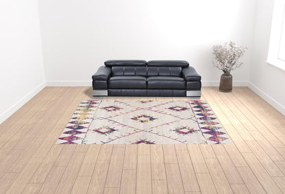 5' X 8' Cream Damask Area Rug