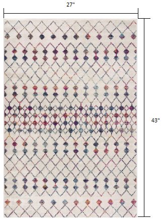 4’ X 6’ White Modern Geometric Grid Area Rug