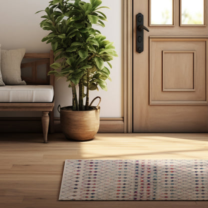 4’ X 6’ White Modern Geometric Grid Area Rug