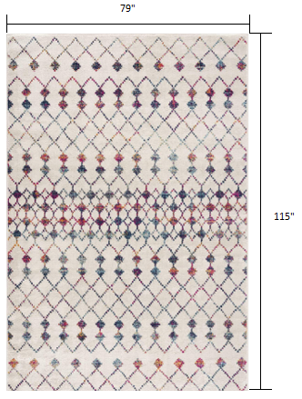 4’ X 6’ White Modern Geometric Grid Area Rug