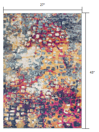 2' X 5' Teal Blue Abstract Dhurrie Area Rug