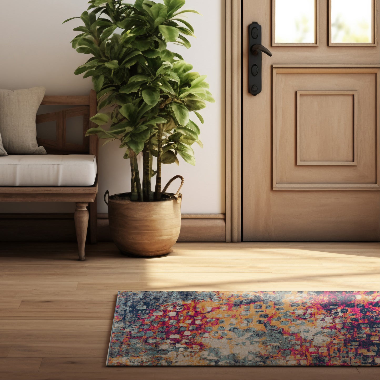 2' X 5' Teal Blue Abstract Dhurrie Area Rug