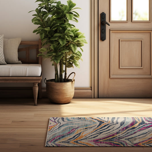 5' X 7' Teal Blue Camouflage Dhurrie Area Rug