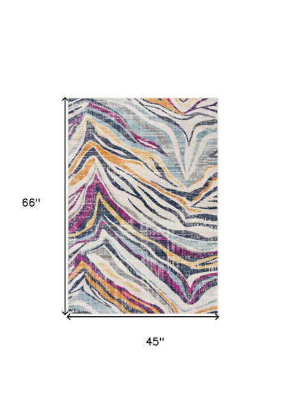 5' X 7' Teal Blue Camouflage Dhurrie Area Rug