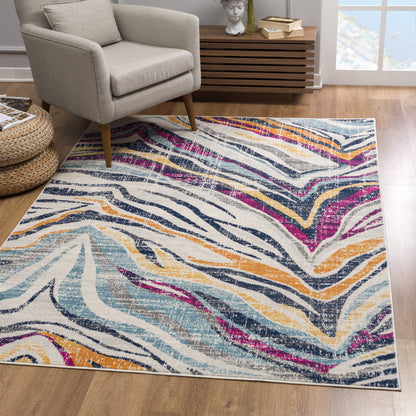5' X 7' Teal Blue Camouflage Dhurrie Area Rug