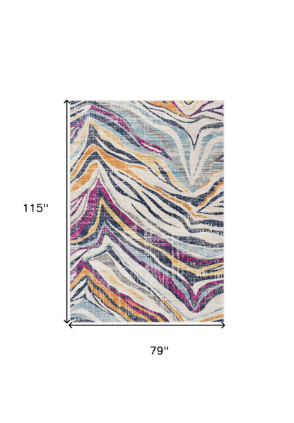 5' X 7' Teal Blue Camouflage Dhurrie Area Rug