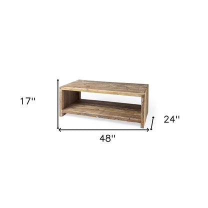 48" Natural Solid Wood Coffee Table With Shelf