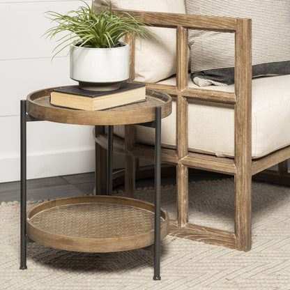Brown Double Tier Embossed End Table