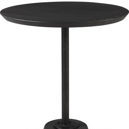 Dark Stain Pedestal Table With Black Detailing