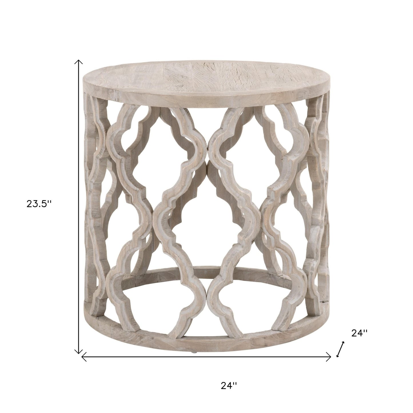 24" Smoke Gray Solid Wood Quatrefoil Round End Table