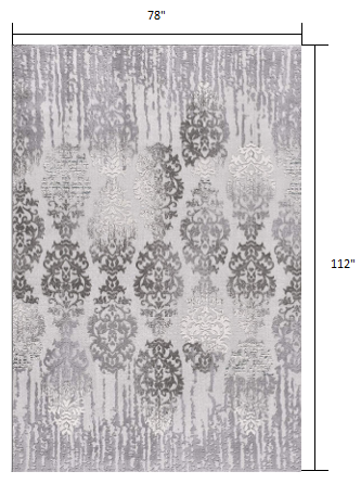 5' X 7' Gray Damask Power Loom Area Rug