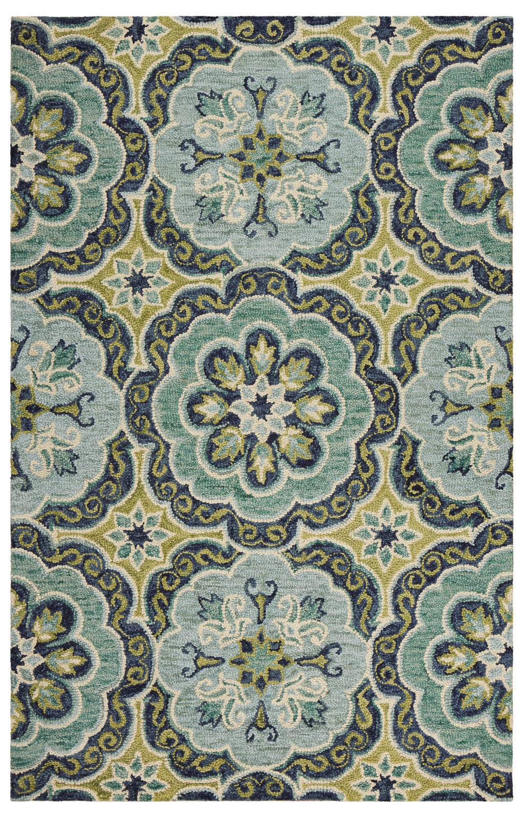 4’ Round Green Floral Artwork Area Rug