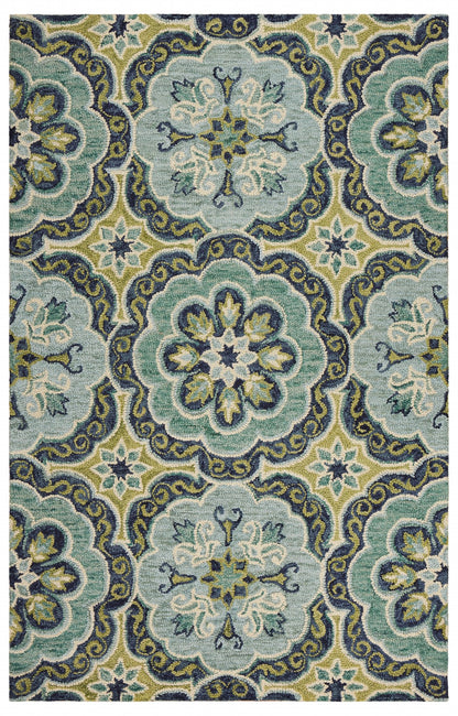 4’ Round Green Floral Artwork Area Rug