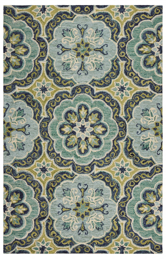 4’ Round Green Floral Artwork Area Rug