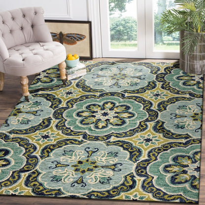 4’ Round Green Floral Artwork Area Rug